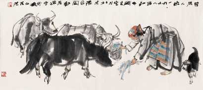 史国良 1998年作 草原人家 横幅镜心